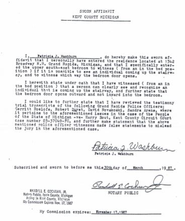 Affidavit Patricia J. Washburn 3-30-1987